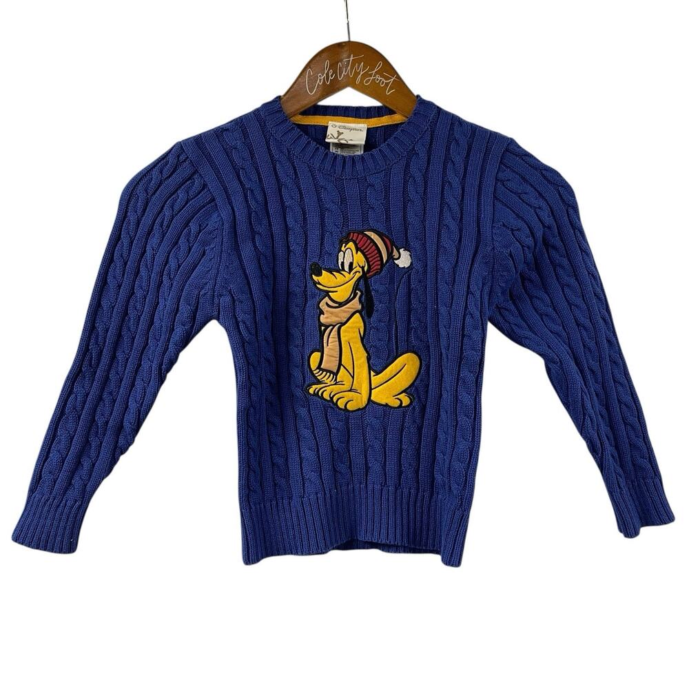 Not So Ugly Christmas Sweater Pluto Mickey Mouse Cable Knit Blue Disney Store XS